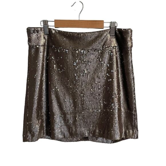 Halston Heritage Bronze Sequin Mini Skirt Size 6 - Picture 1 of 8